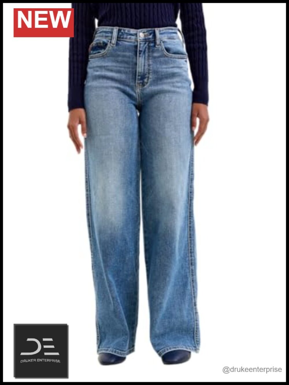 High Waisted Straight Leg Stretch Cotton Blend Jeans